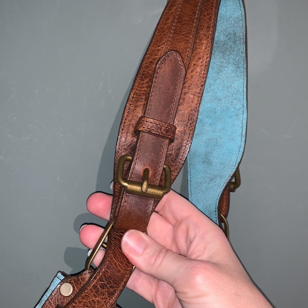 Juan Antonio Adobe Turquoise Blue Brown Leather Nubuck Weekend Boho Western Tote - Picture 9 of 16